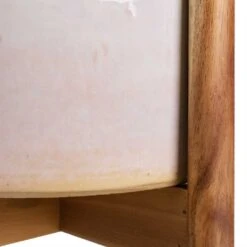 Anzio Plant Pot With Wooden Stand - Stone White -HousePlants Shop Anzio Plant Pot with Wooden Stand Stone White 1