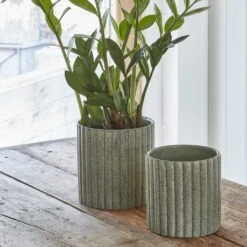 Azalea Ribbed Plant Pot - Speckled Green Stone -HousePlants Shop Azalea Ribbed Plant Pot Speckled Green Stone 1