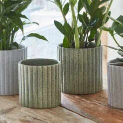 Azalea Ribbed Plant Pot - Speckled Green Stone -HousePlants Shop Azalea Ribbed Plant Pot Speckled Green Stone 2