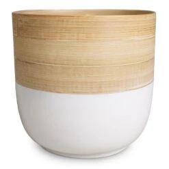 Bamboo Plant Pot - White -HousePlants Shop Bamboo Plant Pot White 19x19cm 2