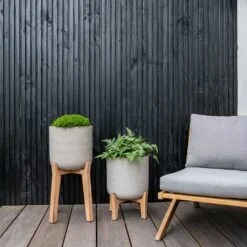 Charlie Plant Pot - Tall Stand - Grey Washed -HousePlants Shop Charlie Plant Pot Tall Stand Grey Washed Lifestyle 03