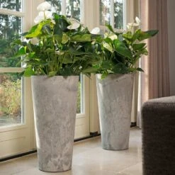 Claire Artstone Tall Planter - Grey -HousePlants Shop Claire Artstone Tall Planter Grey 2