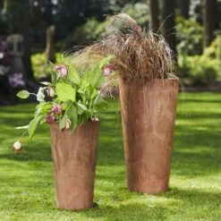 Claire Artstone Tall Planter - Oak -HousePlants Shop Claire Artstone Tall Planter Oak 1