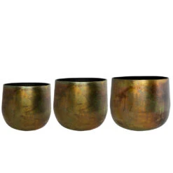 Elisa Metal Plant Pots - Set Of 3 - Vintage Green