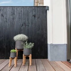 Patt Plant Pot - Tall Stand - Black Washed -HousePlants Shop Patt Plant Pot Tall Stand Black Washed Lifestyle 02