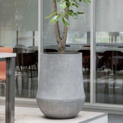 Polystone Coated Darcy Planter - Raw Grey -HousePlants Shop Polystone Coated Plain Darcy Raw Grey
