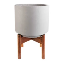 Vigo Plant Pot With Wooden Stand - Concrete Grey -HousePlants Shop Vigo Plant Pot with Wooden Stand Concrete Grey 24x33cm 4